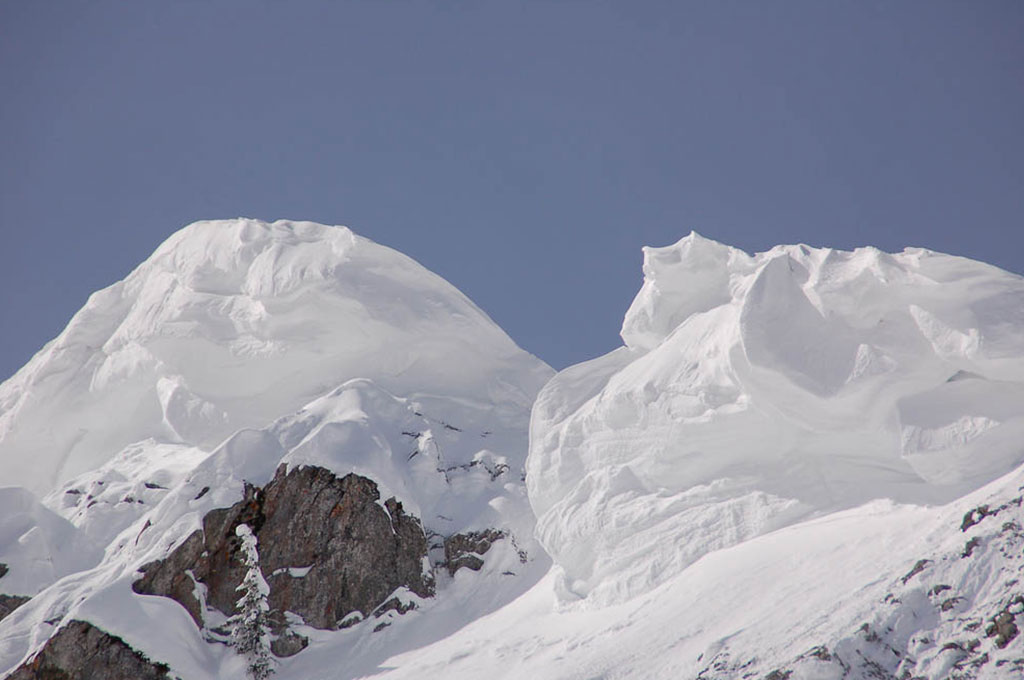Snow drifts on mountain summit in Fernie, Canada