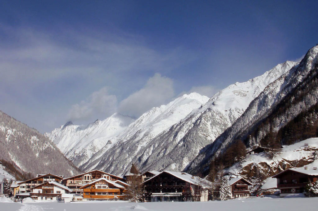 Snow covered village in Solden, Austria
